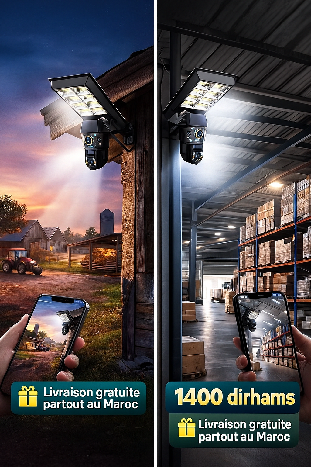 Caméra de Sécurité Solaire 4G – Double Lentille + Projecteur LED 600W