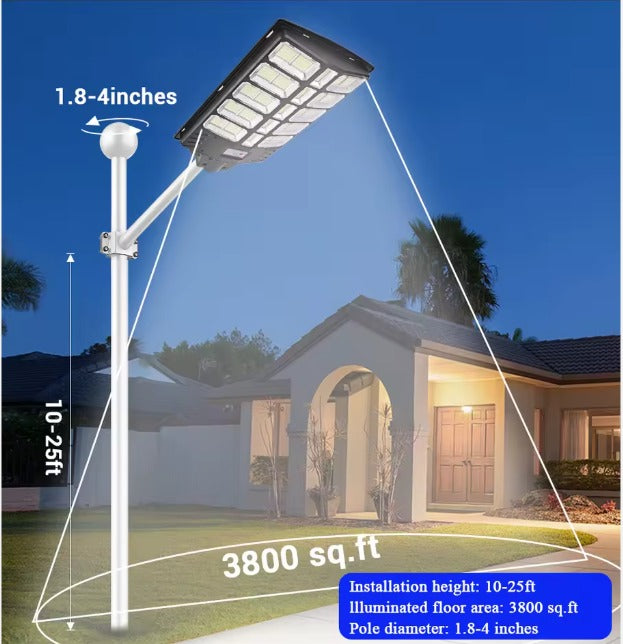 مصباح شارع يعمل بالطاقة الشمسية LED بقوة 600 واط مع جهاز تحكم عن بعد - إضاءة خارجية ذكية