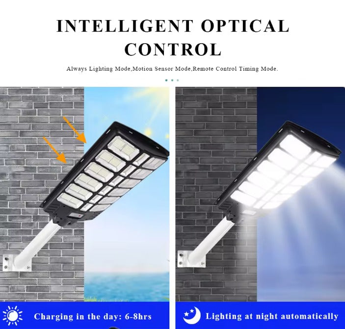 مصباح شارع يعمل بالطاقة الشمسية LED بقوة 600 واط مع جهاز تحكم عن بعد - إضاءة خارجية ذكية